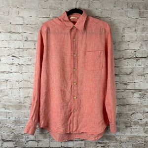 Tommy Bahama Men's Small Orange & White Long Sleeve Button Down Shirt 100% Linen